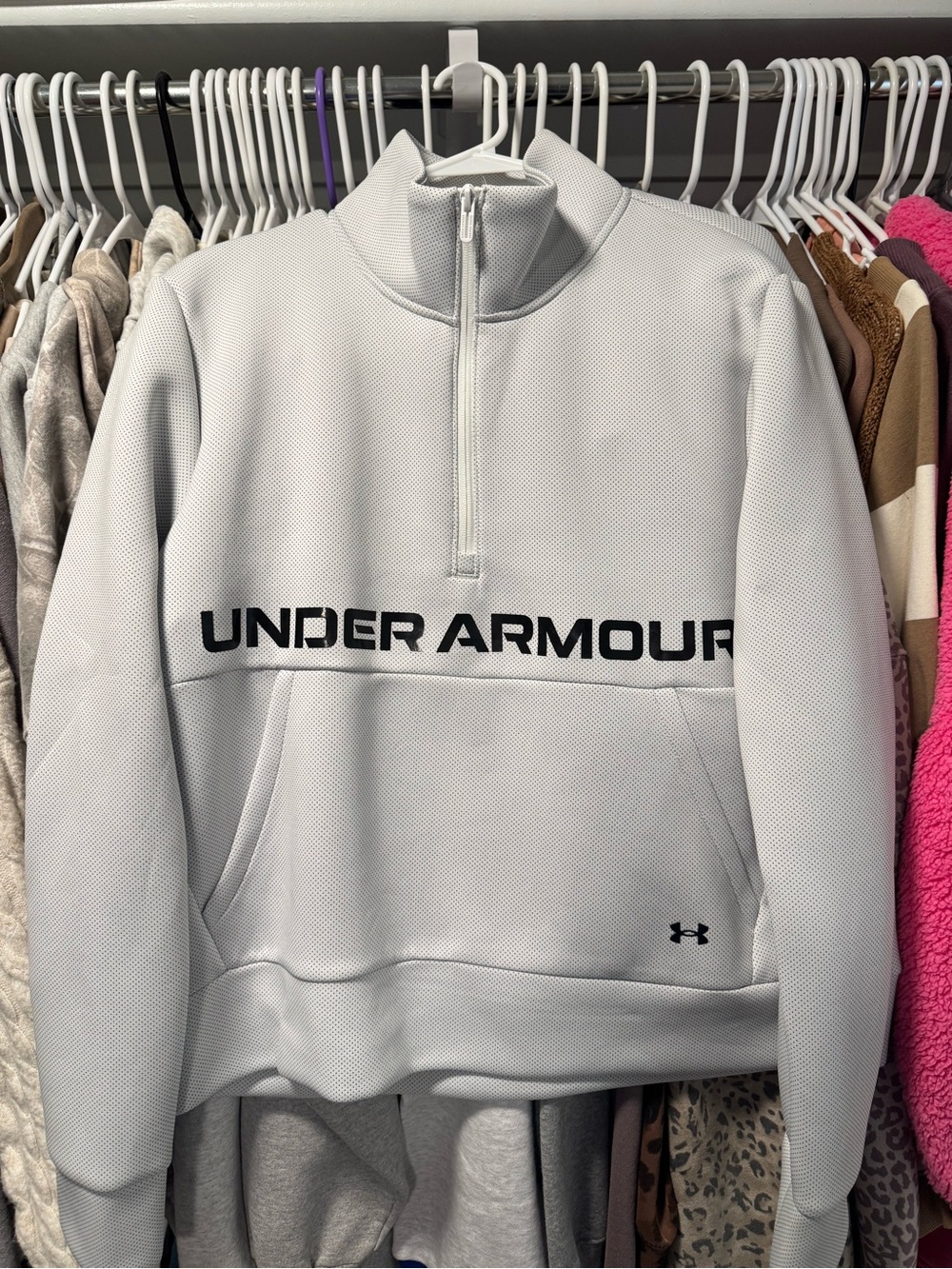 Under Armour Men’s Light Gray Half-Zip Sweater with Black Logo